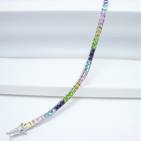 Rainbow CZ Tennis-stye Sterling Bracelet